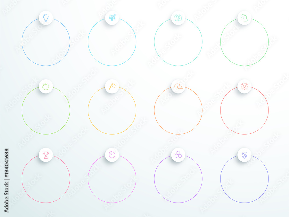 Poster vector outlined 3d circle text boxes with modern icons