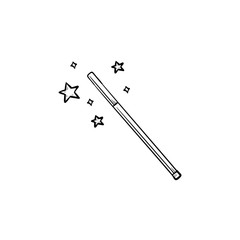 Vector hand drawn magic wand outline doodle icon. Magic wand sketch illustration for print, web, mobile and infographics isolated on white background.