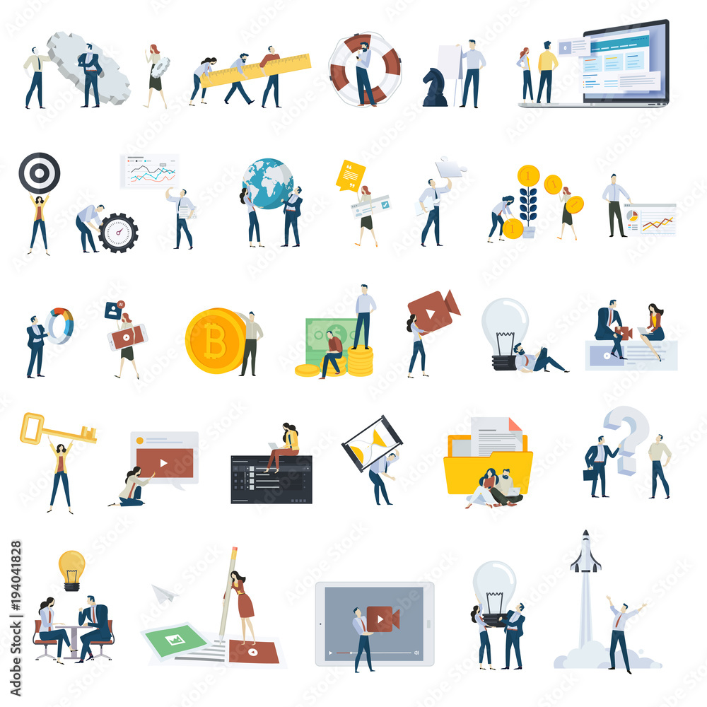 Poster flat design people concept icons isolated on white. set of vector illustrations for web and app desi