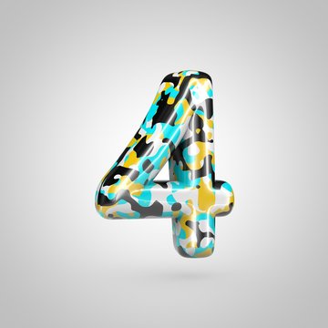 Camouflage number 4 with cyan, black and yellow camouflage pattern isolated on white background.