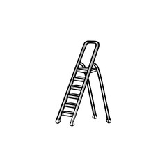 Obraz premium Stepladder hand drawn outline doodle icon. Vector sketch illustration of construction step ladder for print, web, mobile and infographics isolated on white background.