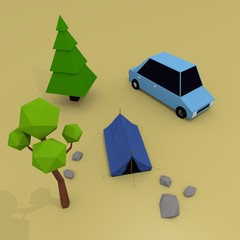nature camping scenary lowpoly 3d