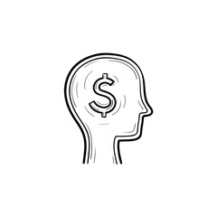 Rich brain in the head hand drawn outline doodle icon. Smart head sketch illustration for print, web, mobile and infographics isolated on white background.