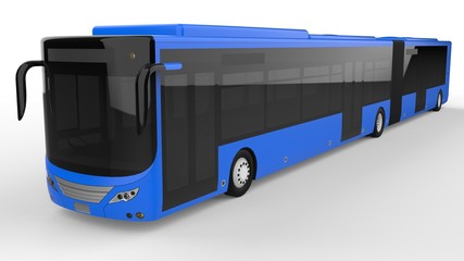 A large city bus with an additional elongated part for large passenger capacity during rush hour or transportation of people in densely populated areas. Model template.