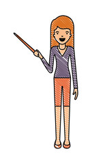 female teacher with pointing stick vector illustration design