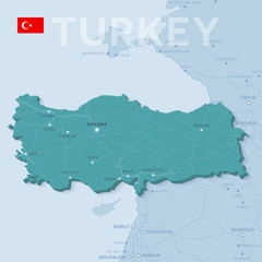 Obraz premium Verctor Map of cities and roads in Turkey.