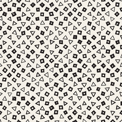 Hand drawn black and white ink abstract seamless pattern. Vector stylish grunge texture. Geometric scattered shapes paint brush lines