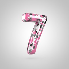 Camouflage number 7 with pink, grey, black and white camouflage pattern isolated on white background.