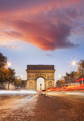Fototapeta na wymiar Arc de Triumph at night in Paris, France