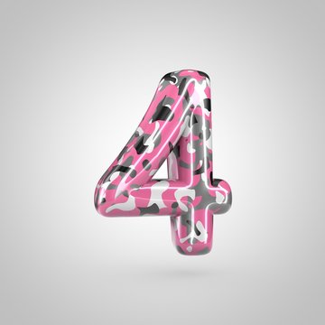 Camouflage number 4 with pink, grey, black and white camouflage pattern isolated on white background.