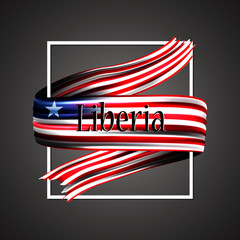 Liberia flag. Official national colors. Liberian 3d realistic ribbon. Waving vector patriotic glory flag stripe sign. Vector illustration background. Icon design frame for banner, poster or print.