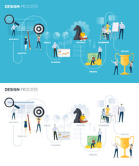 Flat design style web banners of design process. Vector illustration concept for creative process, design workflow, web design and development, graphic design, from idea to success.