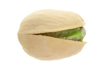 one pistachio isolated on white background close-up macro