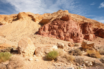 Landscape with sparse vegetation at Red Canyon tourist destination, Israel