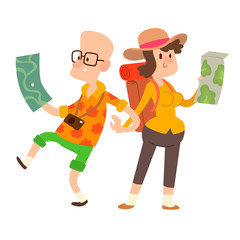 Traveler people searching right direction on map vector traveling freedom and active character lifestyle concept illustration.