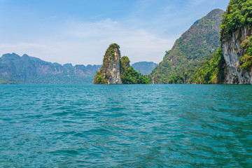 Khao Sok National Park and Cheow Lan Lake is the largest area of virgin forest in southern Thailand. Limestone cliffs, jungle and karst formations dominate the park.