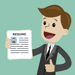 Businessman or manager in the suit holding resume for job hiring. Man with halo over his head, the best employee