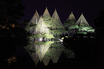 Night scene, illumination in Kenroku en garden in Kanazawa  Japan