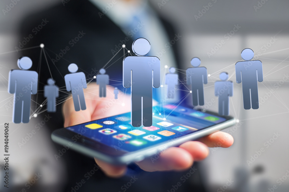 Poster network connection with people linked each other - 3d rendering
