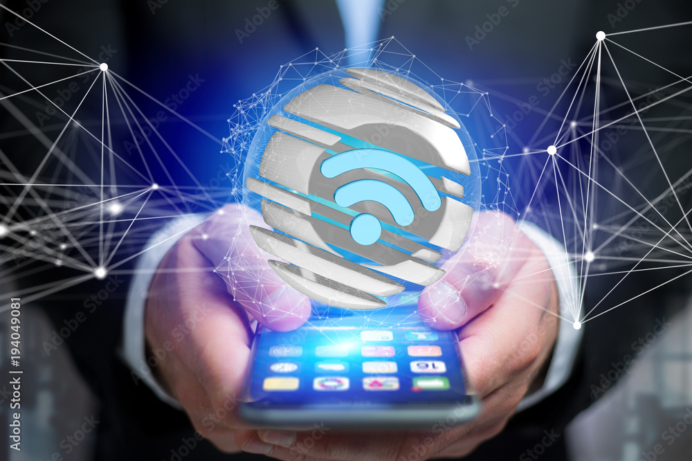 Poster Wifi symbol displayed in a sliced sphere - 3d rendering