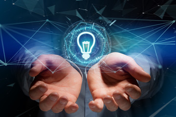 Bulb lamp idea concept icon on a futuristic interface