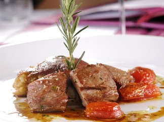 Lamb loin with herbs sauce with toasted sweet potato