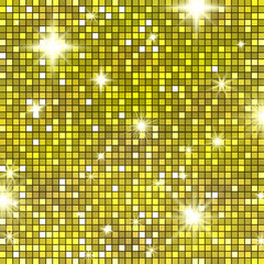 Disco ball party pattern, shining and gleaming golden squama mosaic texture for celebration banners, glamorous presentations, club style posters, events. Cabaret luxurious background.