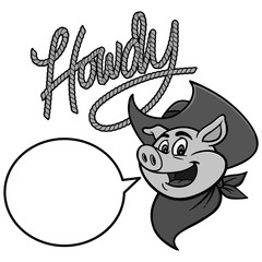 Howdy Cowboy Pig Illustration - A vector cartoon illustration of a Cowboy Pig mascot.