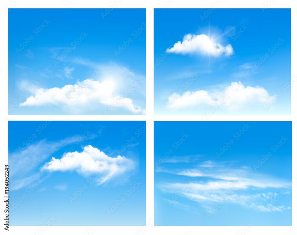 Poster collection of backgrounds with blue sky and clouds. vector backgrounds.