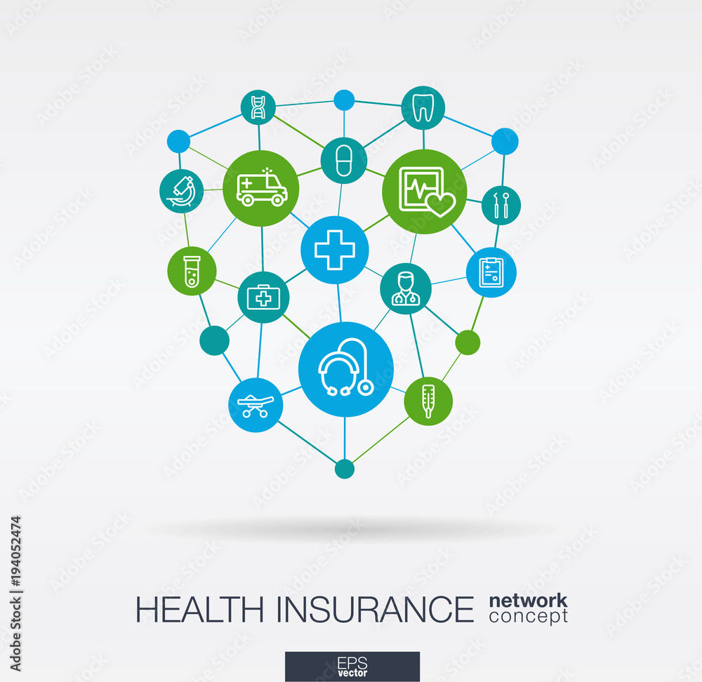 Wall mural healthcare integrated thin line web icons in shield shape. digital network concept. connected graphi