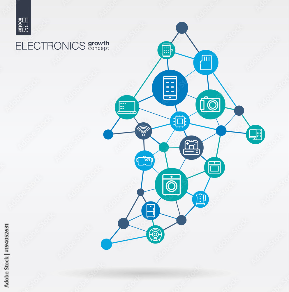 Poster electronics integrated thin line web icons. growth, progress and success in arrow up shape. digital 