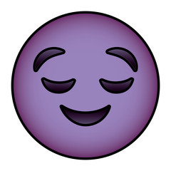 purple emoticon cartoon face grinning closed eyes vector illustration