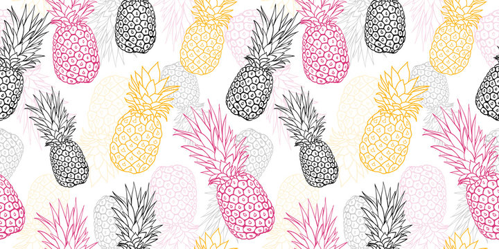Vector yellow grey pink pineapple polka dot summer tropical seamless pattern background. Great as a textile print, party invitation or packaging.