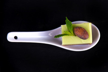 Macro detail of Cannabis infused chocolate mint fudge sample