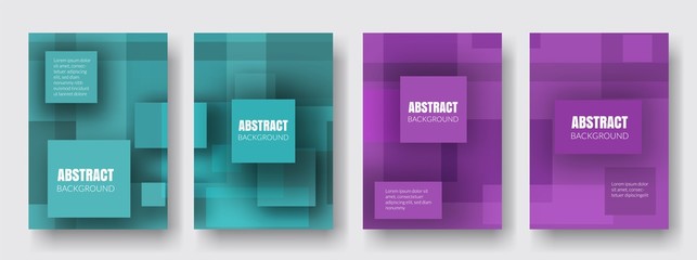 Covers with turquoise, purple, violet, magenta colors. Minimal design. Geometric backgrounds. Design for report annual, brochure, flyers, magazine, posters, catalogs, banners.