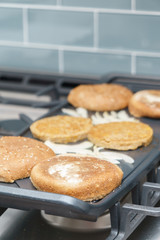Veggie burgers on griddle
