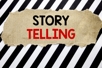 Handwritten text showing Storytelling. Business concept writing for Teller Story Message Written on...