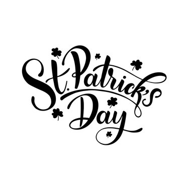 Happy Saint Patrick's Day Vector illustration. Irish celebration design. Festival lettering typography icon. Hand drawn typography badge with shamrock and rainbow.