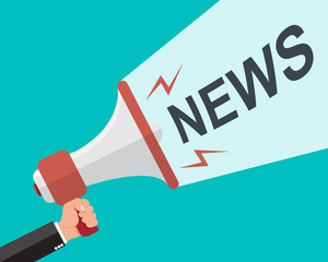 Businessman hand holding a megaphone - Vector illustration.