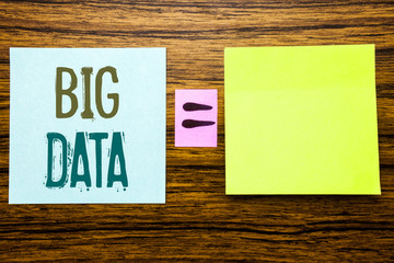 Word, writing Big Data. Business concept for Digital Business Analysis written on sticky note paper on wooden background. Equation mathematical sign for your space