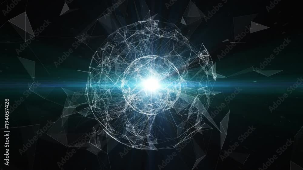 Poster 3D abstract technology over intersections and particles. Network of lines with sphere shape. Lens flare effect.