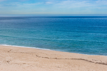 Fototapeta na wymiar Aerial view of ocean beach with sand