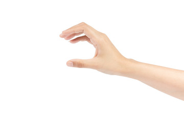 Woman's hand holding isolated on a white background.