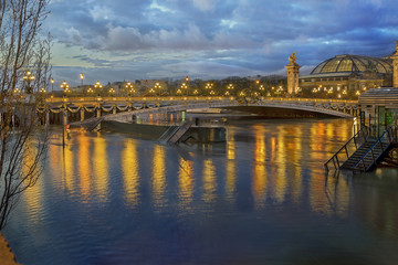 Pont Alexandre III during a winter River Seine flood