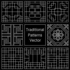 Vector design./ Korea traditional pattern set./ Asia pattern collection./ Square pattern vector illustration.
