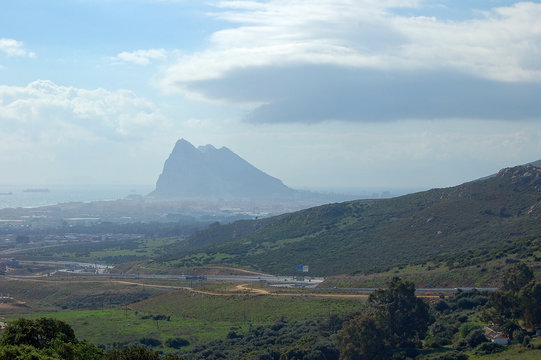 The Rock of Gibraltar photographed from the N-340 highway - Andalusia, Spain