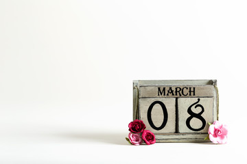 Womans day March 8 with wooden block calendar