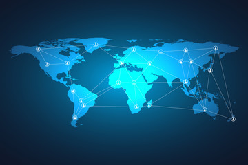 Obraz premium World map mesh and line as global business, composition concept. Vector Illustration.