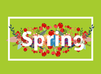 Floral spring background with white text