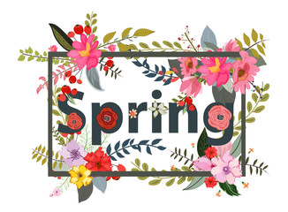 Floral spring background with white text